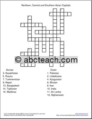 Crossword: Asia – North, Central and Southern Capitals