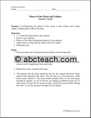 Experiment: Moon Phases and Eclipses (elementary)