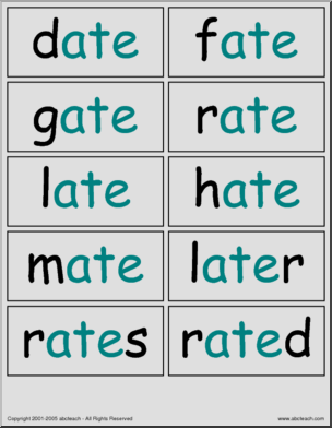 “ate” words’ Word Wall