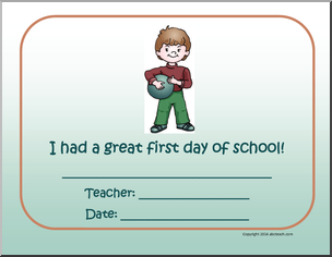 Award: First Day of School for Boy