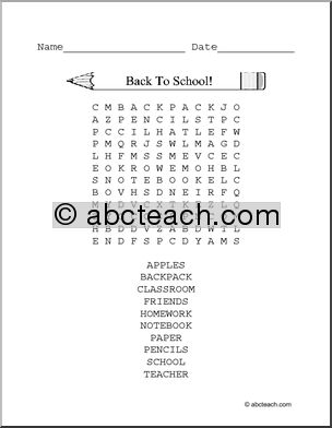 Word Search: Back to School