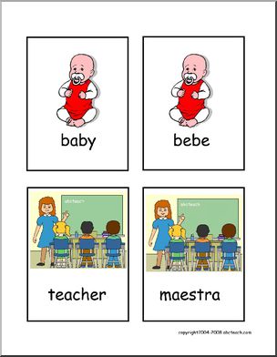 English/Spanish Flashcards: baby/teacher