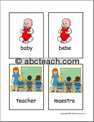 English/Spanish Flashcards: baby/teacher