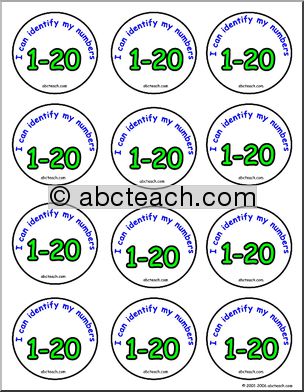 Small Badges:  “I can identify my numbers 1 – 20”