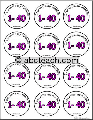 Small Badges: “I can write my numbers 1 – 40”