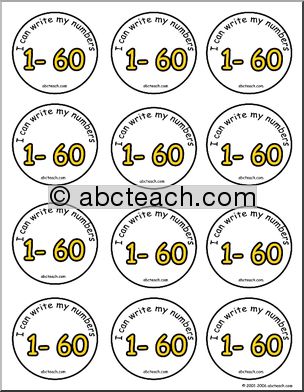 Small Badges: “I can write my numbers 1 – 60”