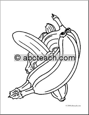 Clip Art: Fruit: Realistic Bananas (coloring page)