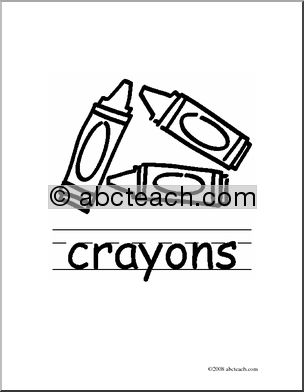 Clip Art: Basic Words: Crayons B/W (poster)