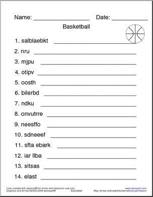 Unscramble the Words: Basketball Terminology