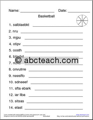 Unscramble the Words: Basketball Terminology