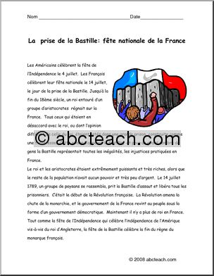 French:  ComprÃˆhension de lectureÃ³la Prise de la Bastille, fÃte nationale de la France