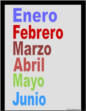 Spanish: Calendario-Poster of Months (color)