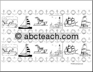 Bulletin Board Trim: Boat & Sailing (b/w)