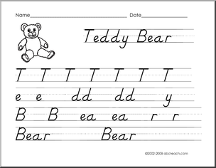 Handwriting Practice – Teddy Bear (DN-Style Font)