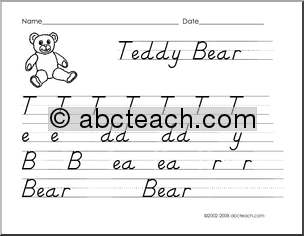 Handwriting Practice – Teddy Bear (DN-Style Font)