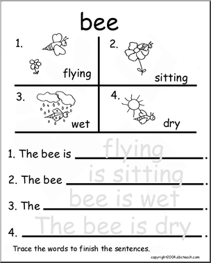 Beginning Writing Practice, Set 1a – trace (bee)