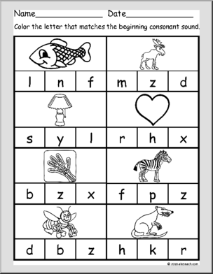 Beginning Consonants – worksheet set 1 Pre-Reading