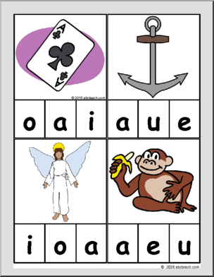 Beginning Vowels, long and short sounds (color) Phonics Cards