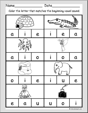 Beginning Vowels – worksheet set’ Pre-Reading – Abcteach