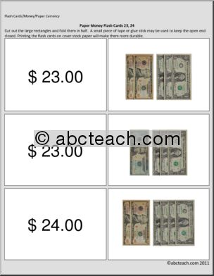 Special Needs: Math; Paper Money Flashcards ($20 – $31)
