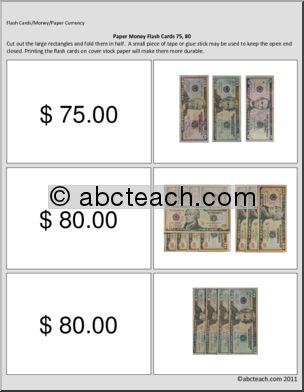 Special Needs: Math; Paper Money Flashcards ($65 – $100)
