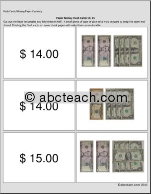 Special Needs: Math; Paper Money Flashcards ($11 – $21)