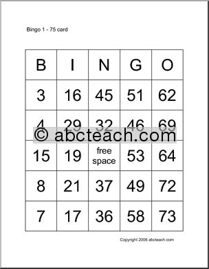 Bingo Cards: Numbers 1-75