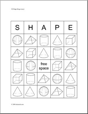 Three-Dimensional Shapes Bingo Cards