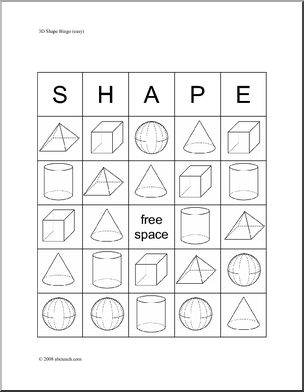 Three-Dimensional Shapes Bingo Cards