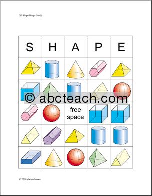 Three-Dimensional Shapes Bingo Cards (color)