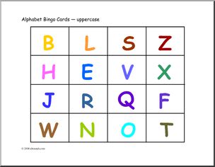 Bingo Cards: Alphabet (uppercase, color)