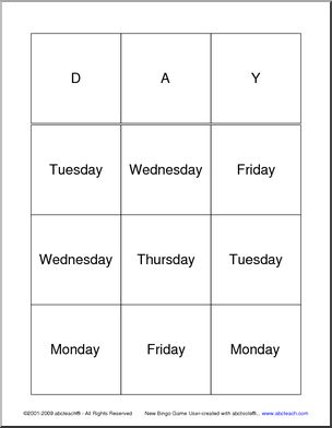 Bingo: Days of the Week