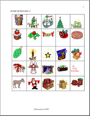 Bingo de Navidad: Tarjetas del 11 al 14.