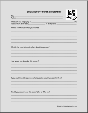 Biography Book Report Form