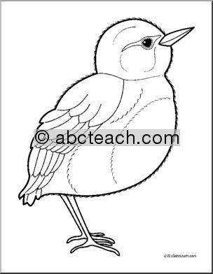 Clip Art: Baby Animals: Bird Fledgling (coloring page)