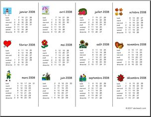 French: 2008 Calendar,Traditional Vertical French Style-illustrated color
