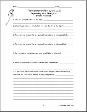 The Monkey's Paw (upper elem/middle) Book I abcteach.com