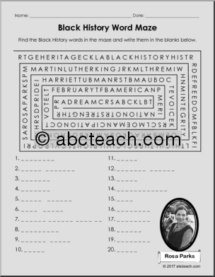 Black History Month: Black History Word Puzzles