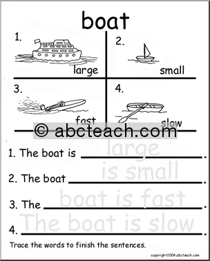 Beginning Writing Practice, Set 2a – trace (boat)