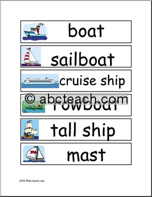 Word Wall: Boating and Sailing Theme (primary) with pictures