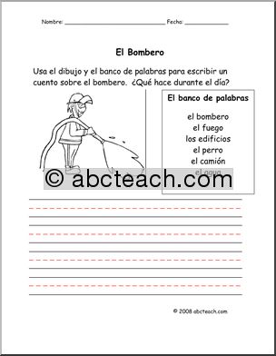 Spanish: Colorea y Escribe – “El Bombero” (primaria/elementaria)