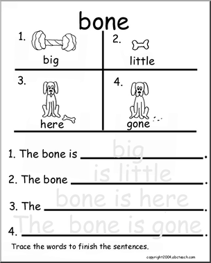 Beginning Writing Practice, Set 3a – trace (bone)