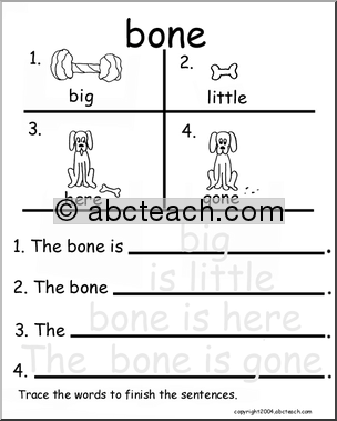 Beginning Writing Practice, Set 3a – trace (bone)