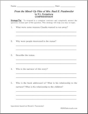 From the Mixed-Up Files of Mrs. Basil E. Frankweiler (middle school) Book