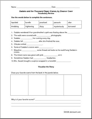 Sadako and the Thousand Paper Cranes (upper elem) Book I abcteach.com