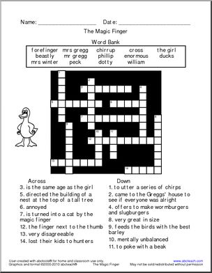 Crossword: The Magic Finger (medium) (elementary)