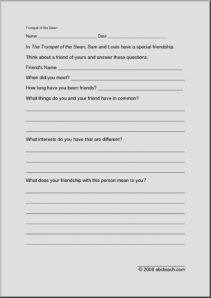 Trumpet of the Swan – Friendship Worksheet Book