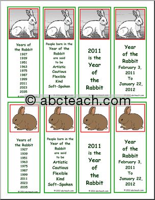 Bookmark: Chinese New Year Rabbit Set 2