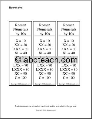 Roman Numerals by 10s Bookmark