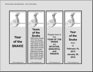 Bookmarks: Chinese Year of the Snake (b/w)